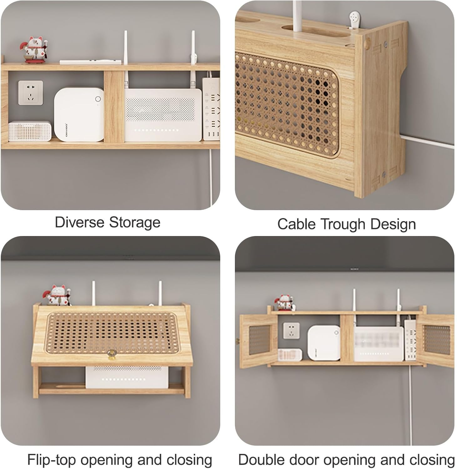 Armoire de rangement murale en bois pour routeur WiFi, étagère forte pour salon, bureau, chambre à coucher, design compact, 89,2 x 11,4 x 23,1 cm