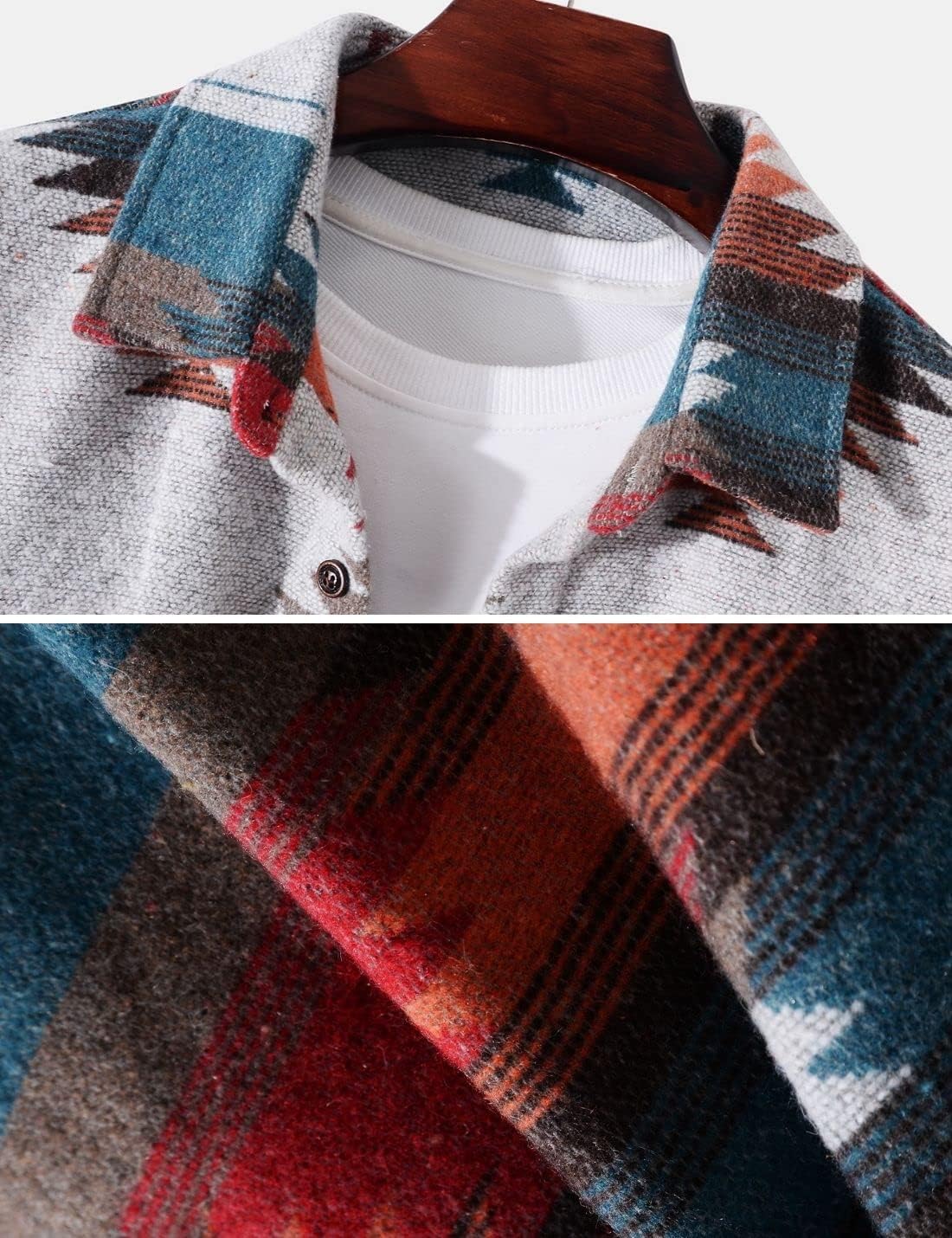 FindThy Men’s Brushed Flannel Shirts Ethnic Aztec Print Button Up Lapel Tribal Shirt Jacket Shacket - Image 4