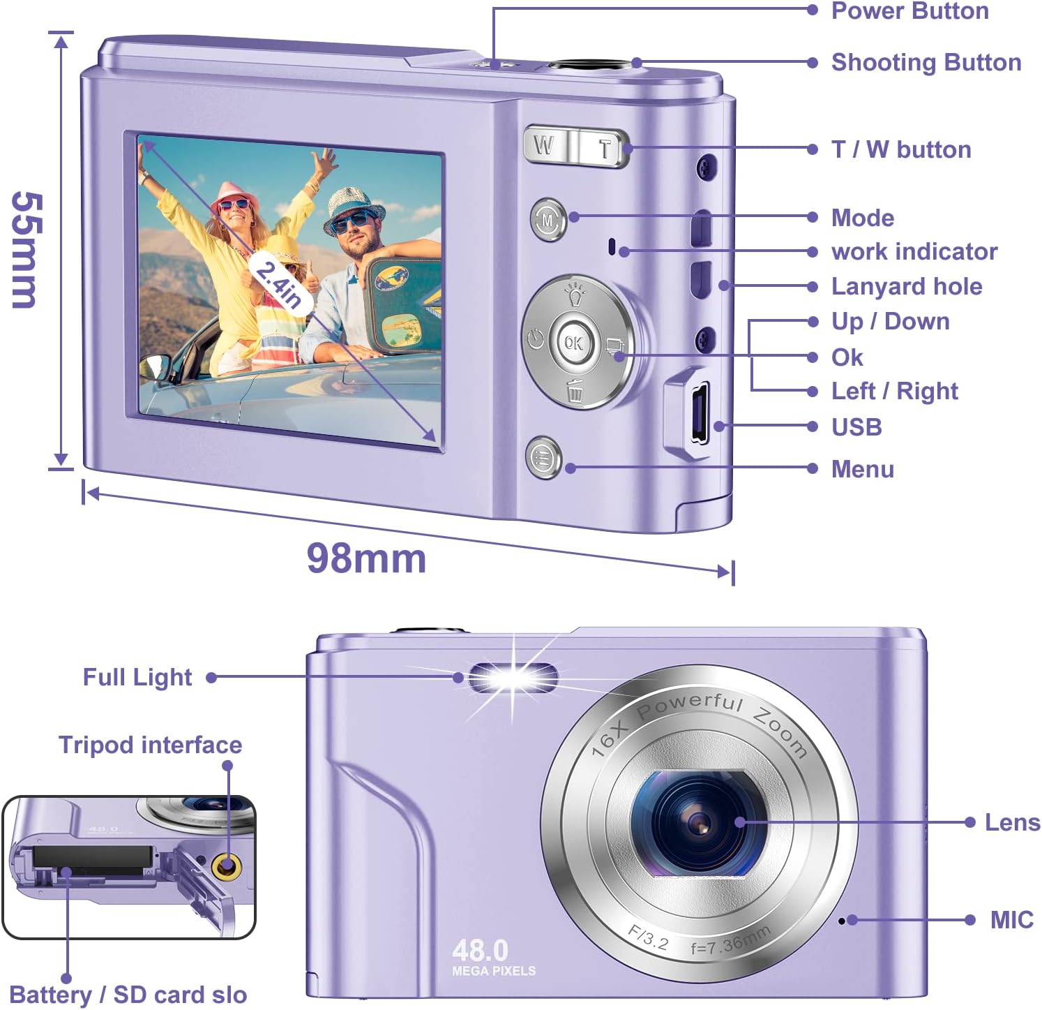 digital camera for teens kids 1080p 48mp kids camera with 32gb sd card 2 4 inch lcd screen kids digital camera with 16x digital zoom compact kid ca