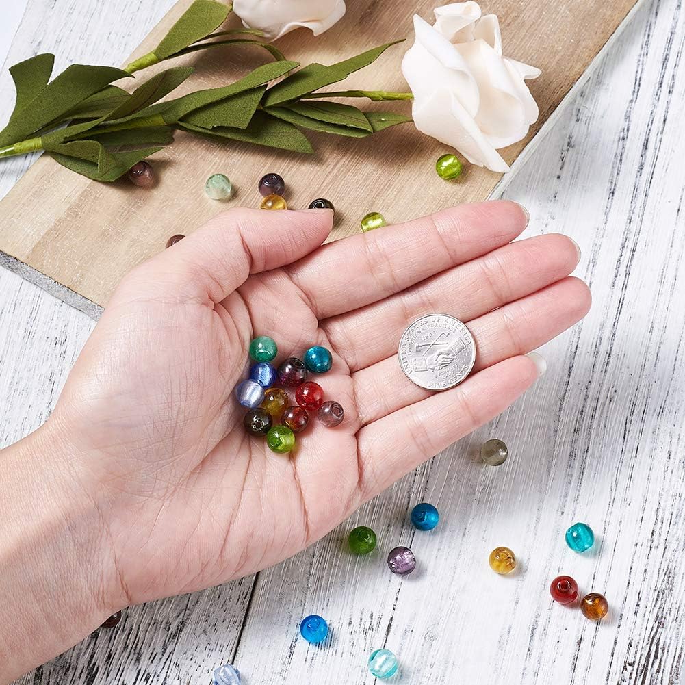 Beadthoven 200pcs 8mm Handmade Silver Foil Glass Beads Round Beads for Making Jewelry Accessories DIY Decoration Creative Presents Gifts Mixed Color (Round Ball)