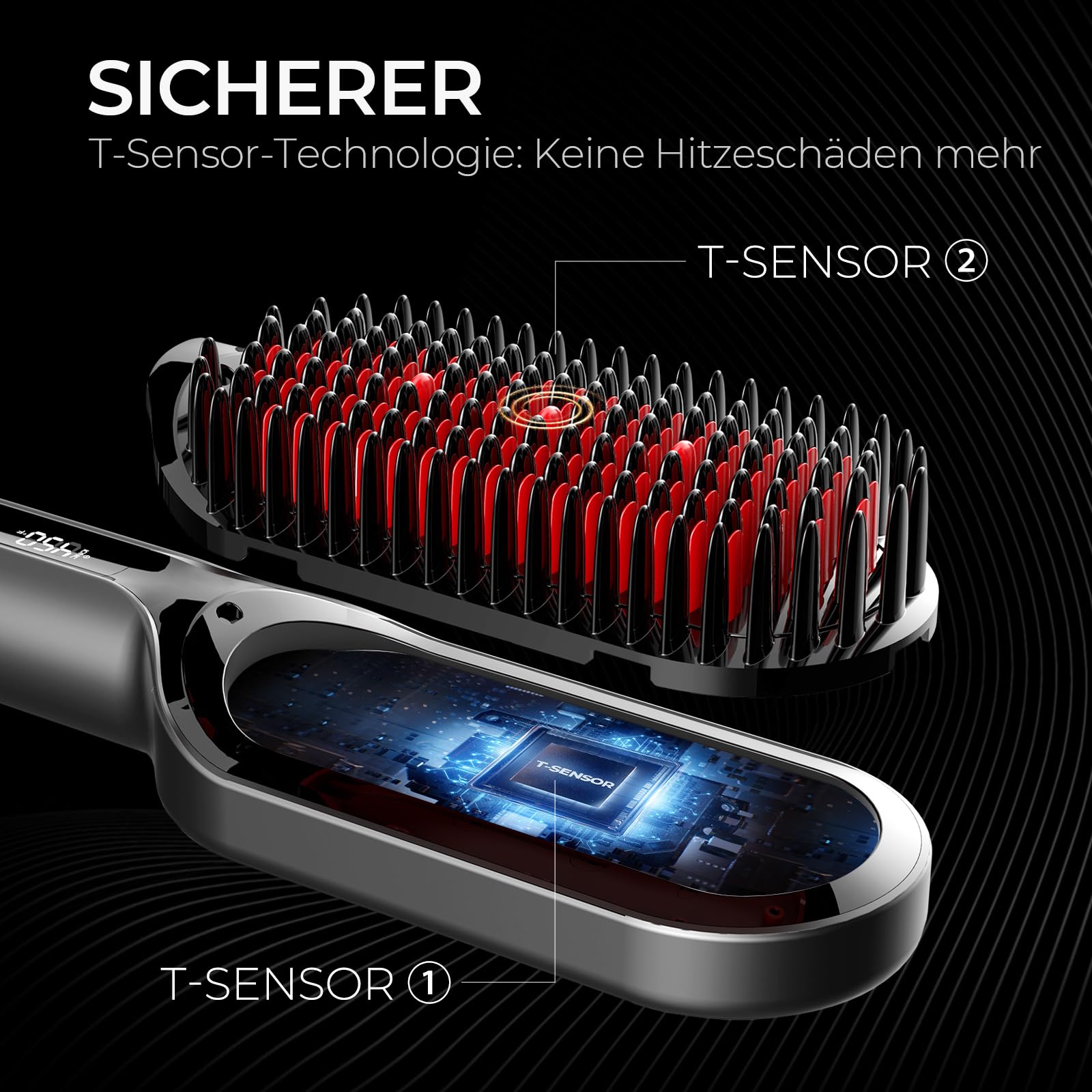 TYMO Ionen Haarglätterbürste - TYMO IONIC Plus Haarglättungsbürste, Professionelles Glättbürste,16 Temperaturen, 80-230℃, LCD-Display, Dual-Voltage, Anti-Verbrühungs, Glätteisen