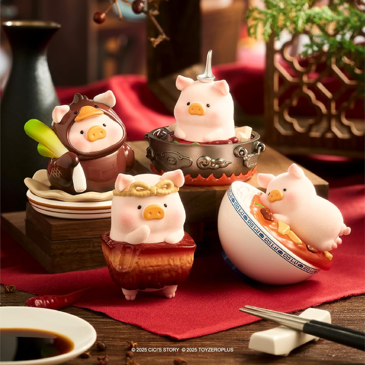 Lulu The Piggy Blind Box Figures -8Pcs Lu's Table Series Blind Boxes Mystery Box Cute Animal Figurines Collectibles Home Decorations Holiday Birthday Gifts, Whole Set