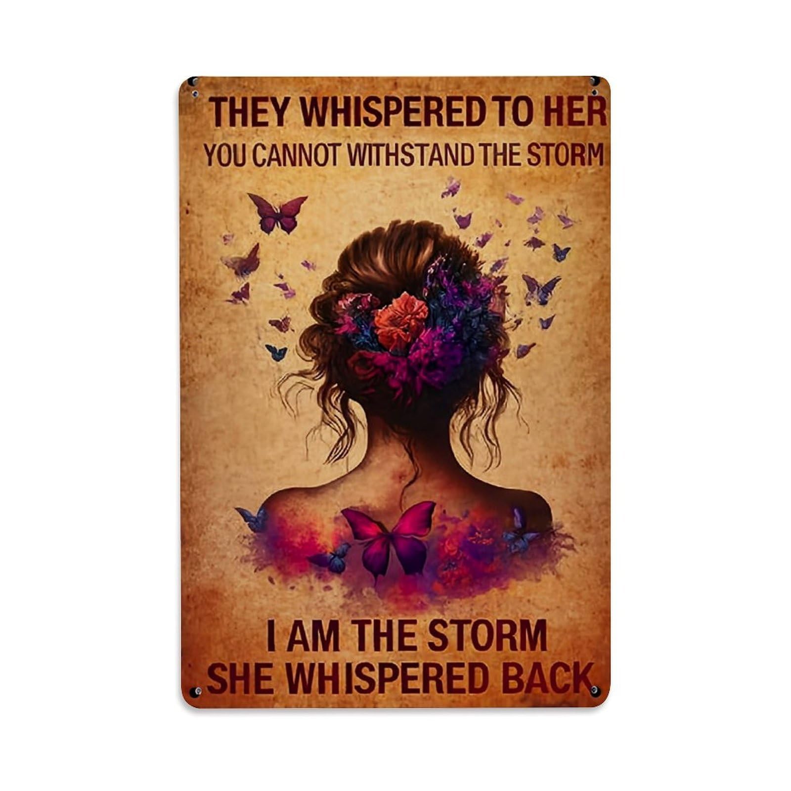 Woman With Flowers And Butterflies Retro Metal Tin Sign, Vintage Metal Poster for home, Gaming Room, Studio Workshop,Bar,Garage Wall Art Decor 8x12 Inch