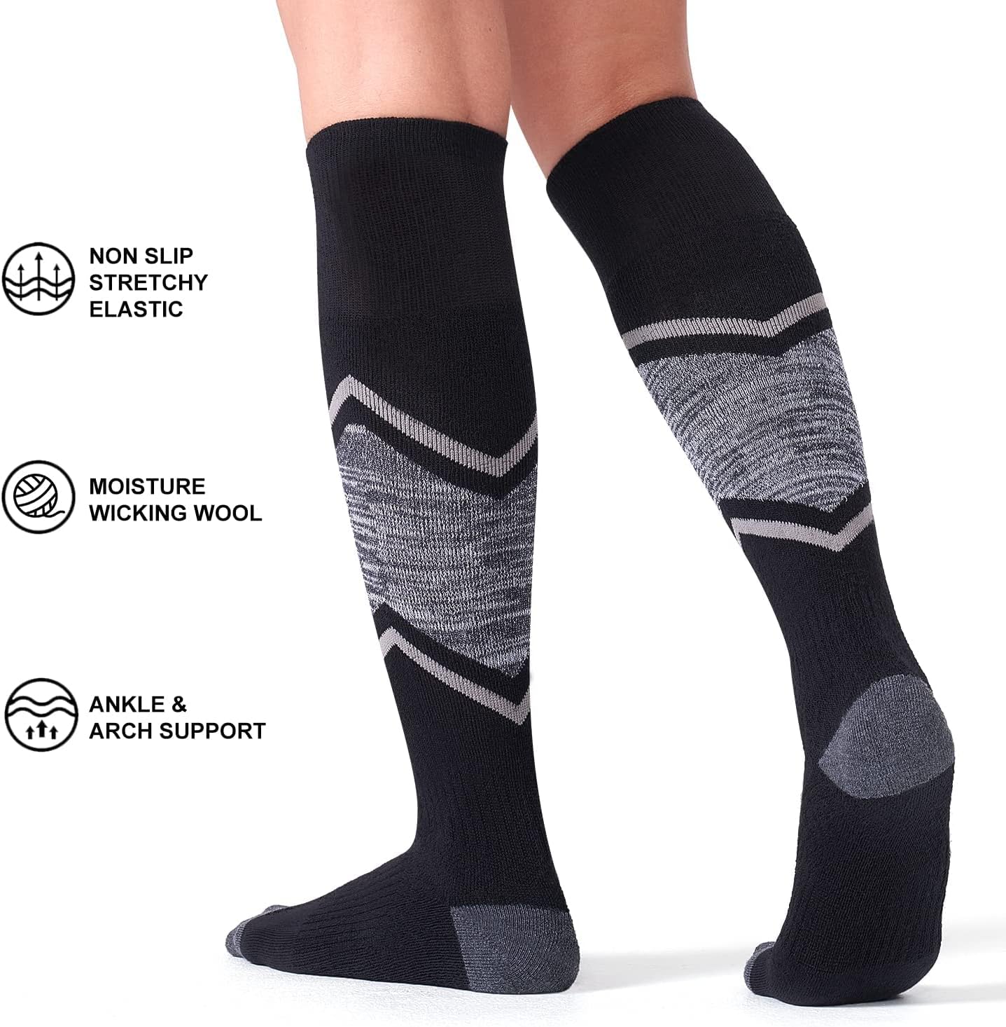FITRELL 2/3 Pack Merino Wool Ski Socks for Snowboarding, Full Cushioned Winter Thermal Knee-high Warm Socks for Men and Women - Image 4