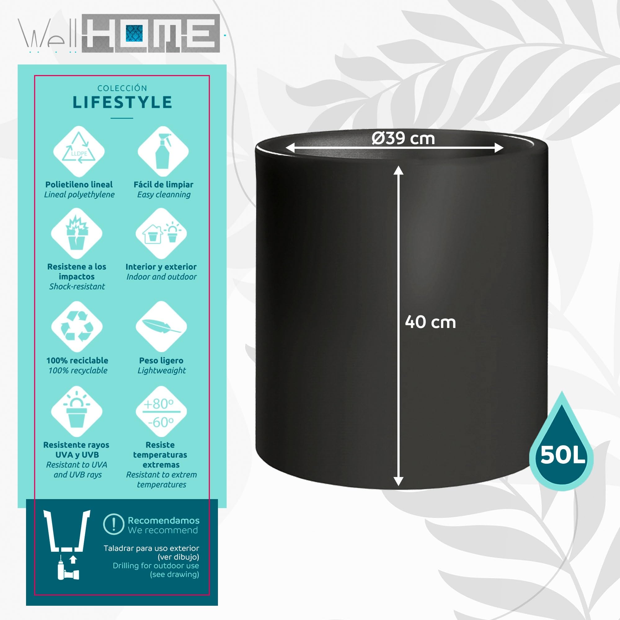 WELL HOME MOBILIARIO & DECORACIÓN Vaso modello agila Ø39x40 antracite
