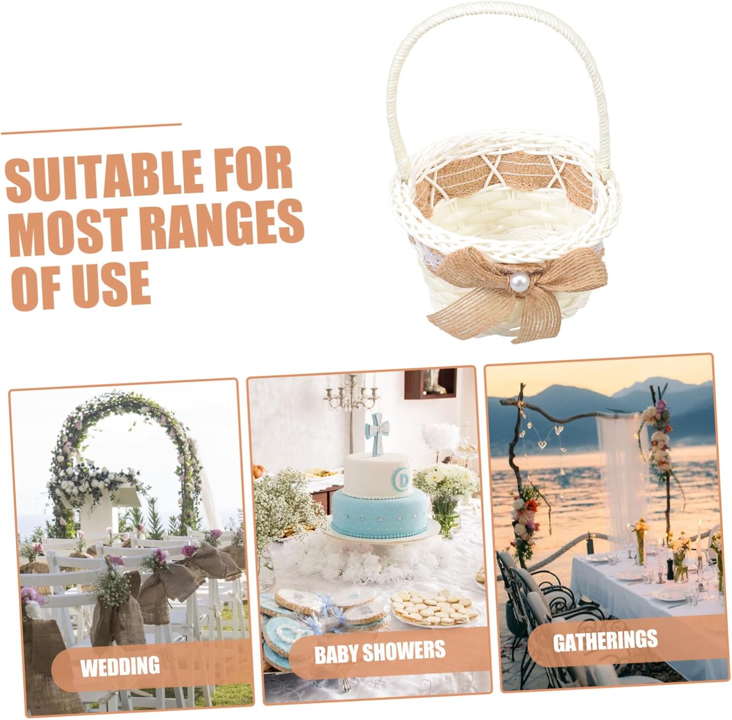 Generic Wedding Flower Girl Basket Handmade Rustic Jute Handheld Floral Basket for Bridal Ceremony, Diameter 12cm X Height 15cm, Wedding Supply for Flower Petal Tossing and Party