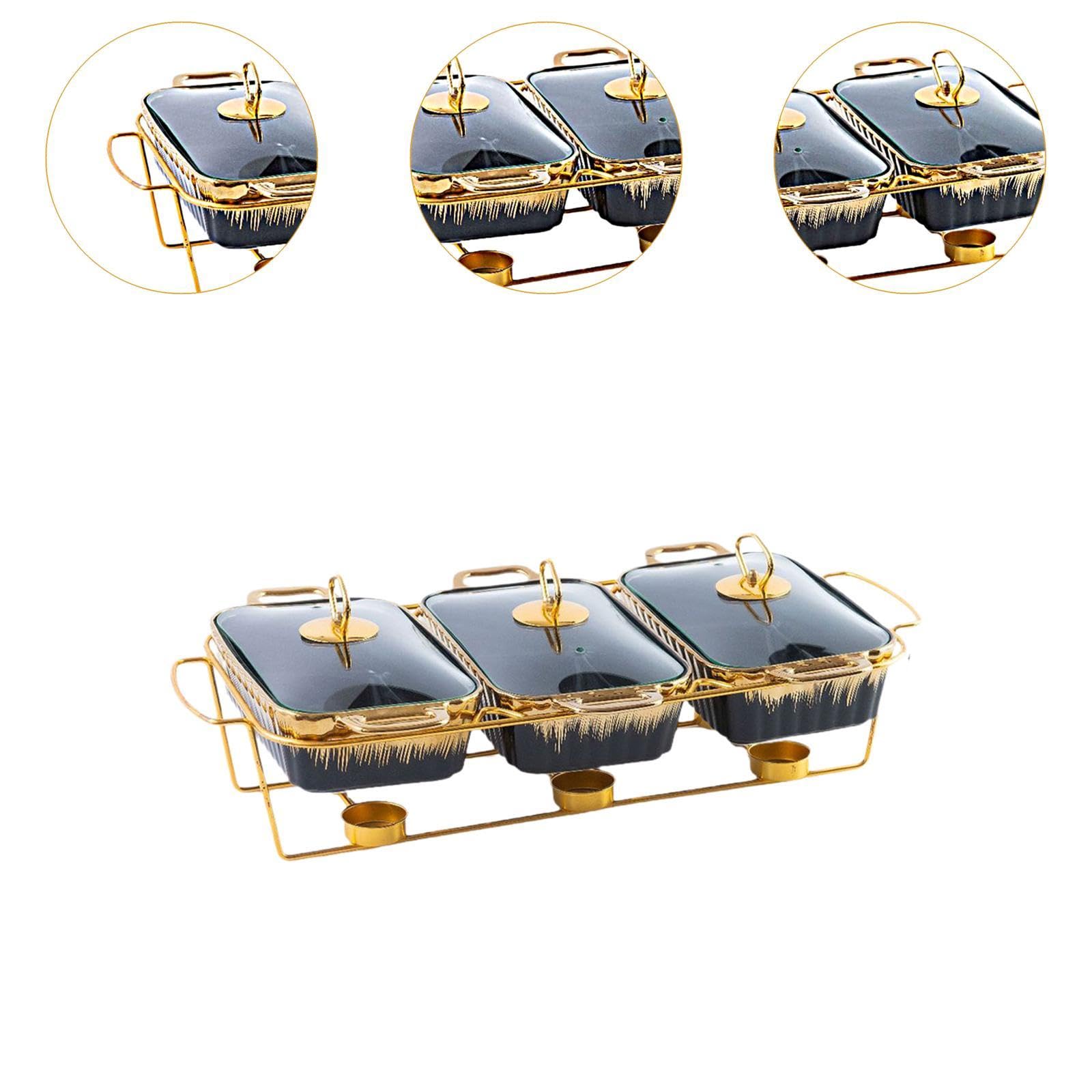 Calentador de Alimentos Rectangular para Buffet, Fuente de Cerámica para Buffet, Juego de Calentador para Y Bodas, Rayado Negro, Individual