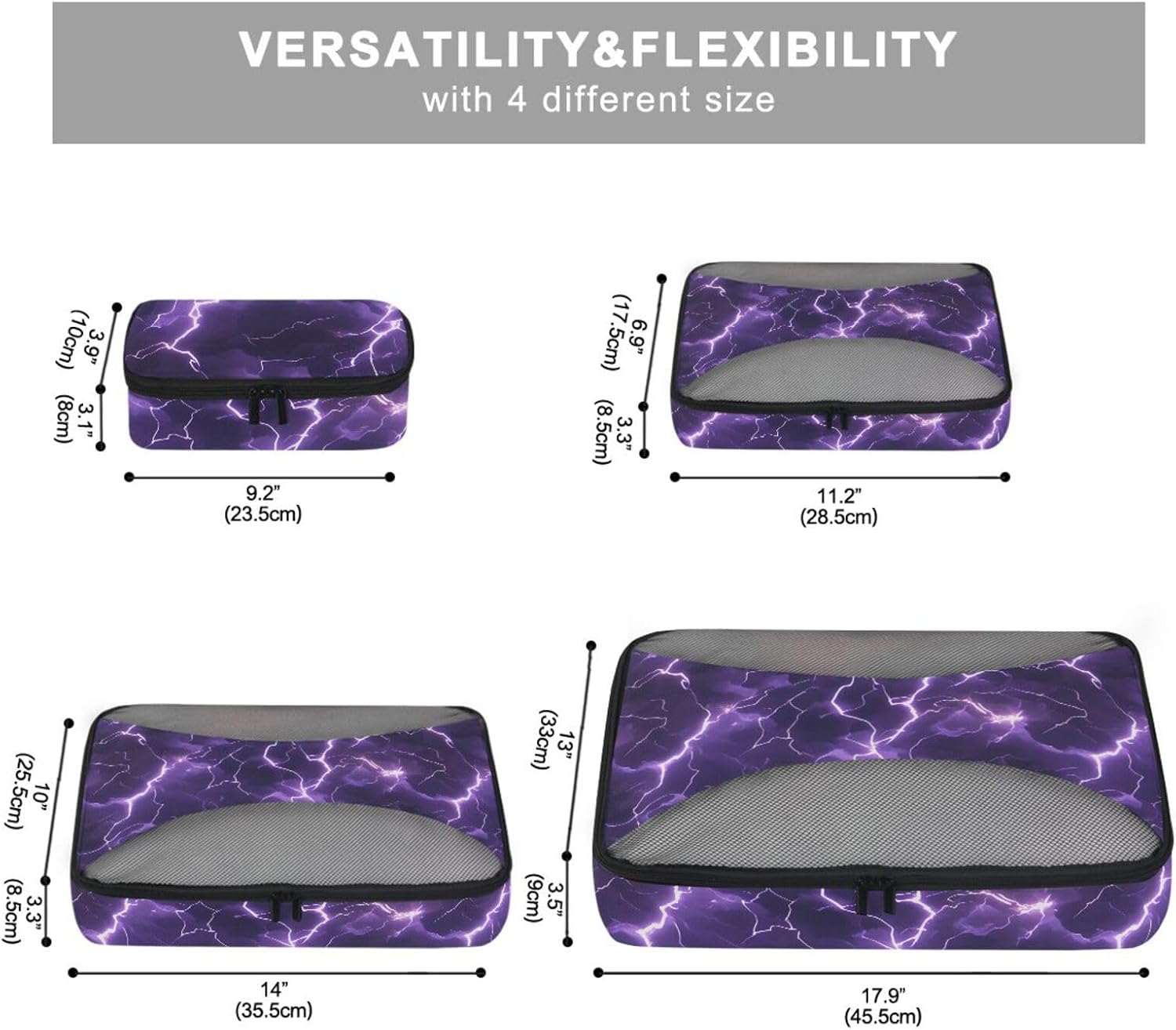 Lightening Purple Nature 4 Pcs set organizer travel case Mesh Travel Essentials portable packing cubes for suitcases