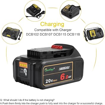 waitley 4 Pack 20V 6A Replacement Battery Compatible with Dewalt DCB200 DCB206 DCD DCF DCG Series Cordless Tools (Not Made in Dewalt)
