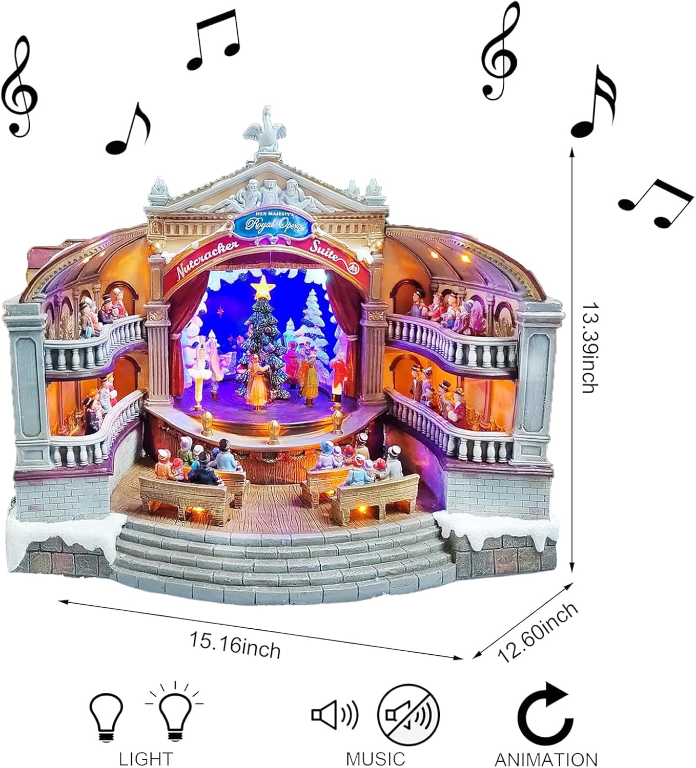 MOMENTS IN TIME Animated Nutcracker Opera House Musical Christmas Village Display LED 13.1” Polyresin Theater Scene with Lights Power Adapter Christmas Decoration