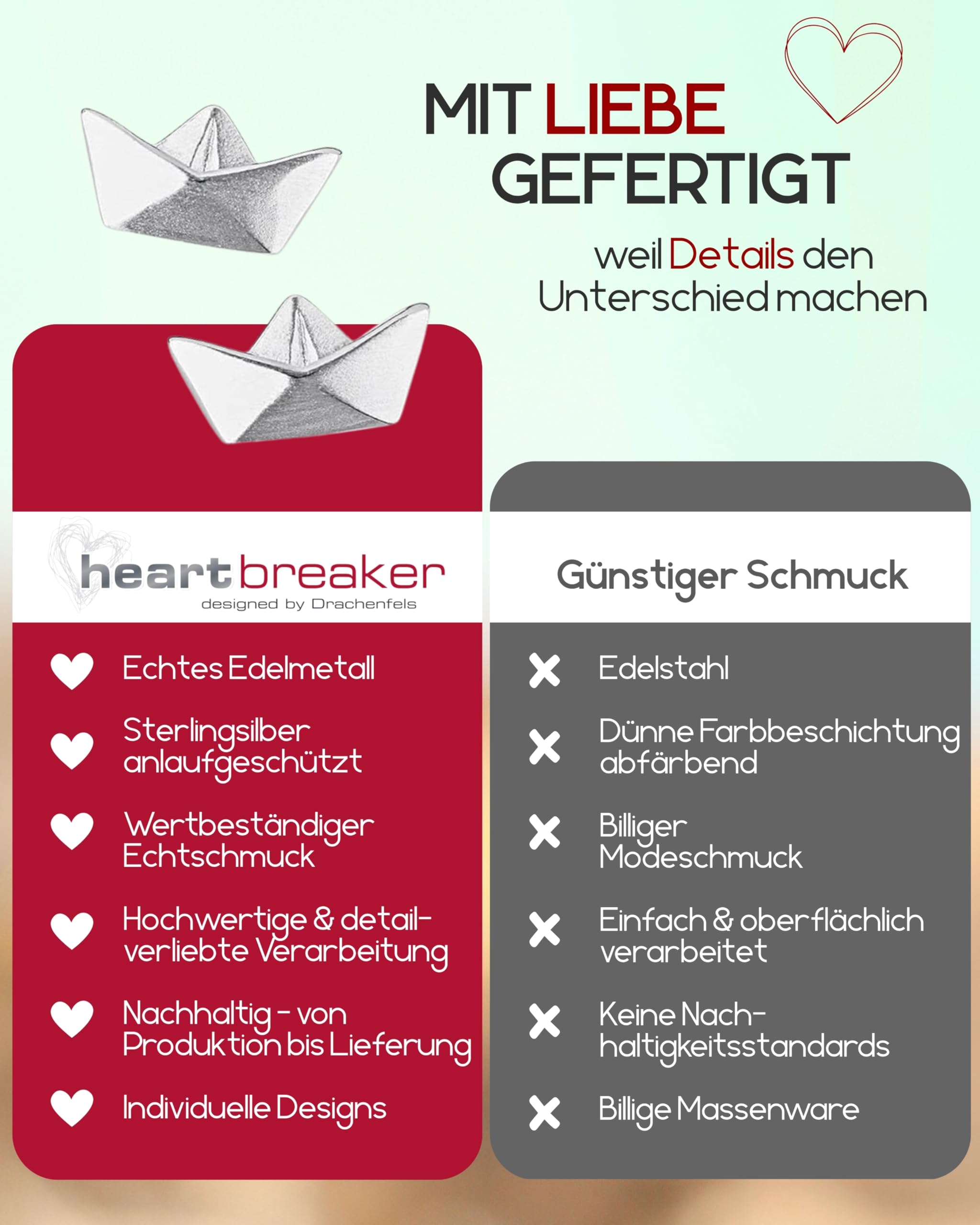 Heartbreaker "Loveboat" Ohrringe I Edle Schiffchen-Ohrstecker aus 925 Sterling Silber I Nickelfreie Damen-Ohrringe inkl. Verpackung I In Goldschmiedequalität gefertigt I LD LT 21