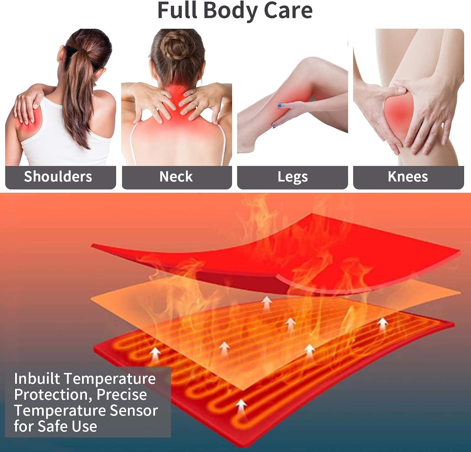 Heating Pad, RUEOO Electric Heating Pad for Back Pain and Cramps, X-Large [30"x18" ] Soft Heat Pad for Back, 6 Temperature Settings Heating Pads with Auto Shut-Off