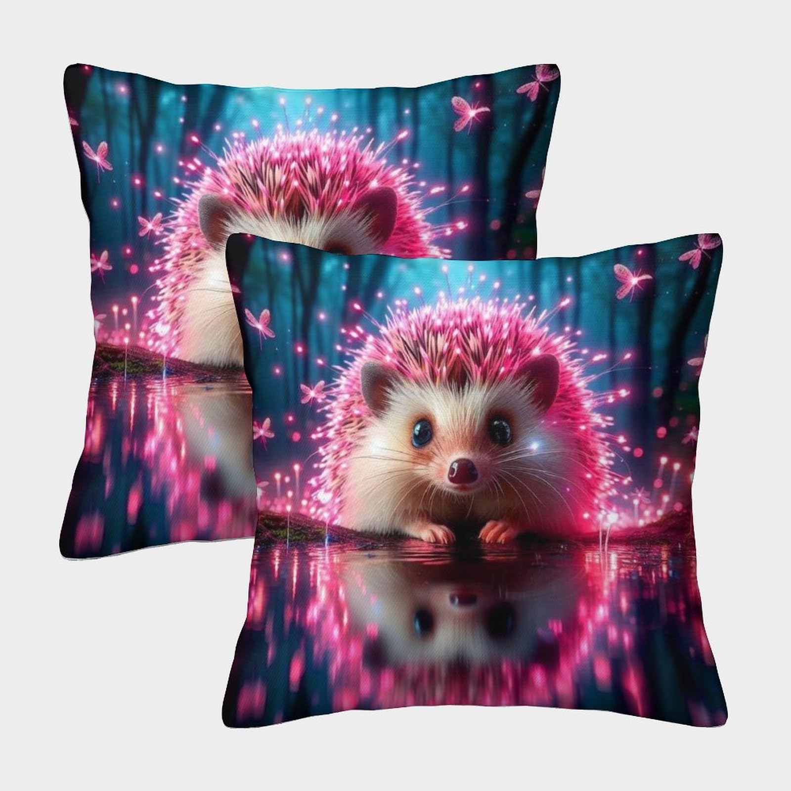 OPANZYYDE Hedgehog with Invisible Zipper Pack of 2 Homeware Cushions Decorative Throw Pillow for Sofa Chair Bedroom Living Room Kitchen Decorative 40x40cm