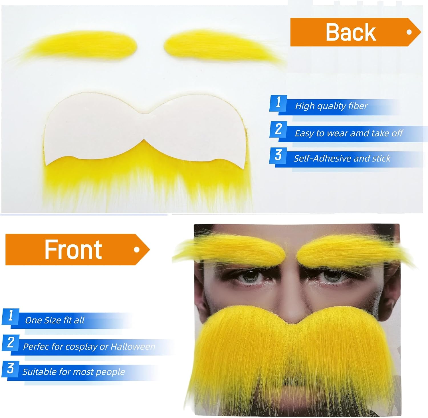 Yellow Mustache and Eyebrows Fake Beard Cosplay Halloween Costume Accessories Funny Party Favor Men Women image 5