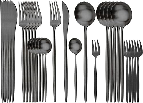 Miniatura 8 de Juego de cubiertos de 30 piezas de cubiertos mate con mango redondo para 6, cubiertos de acero inoxidable 1810, uso diario, incluye juego de