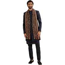 Manyavar Men's Paisley and Leaf Motifs Patterned Shawl 1pc