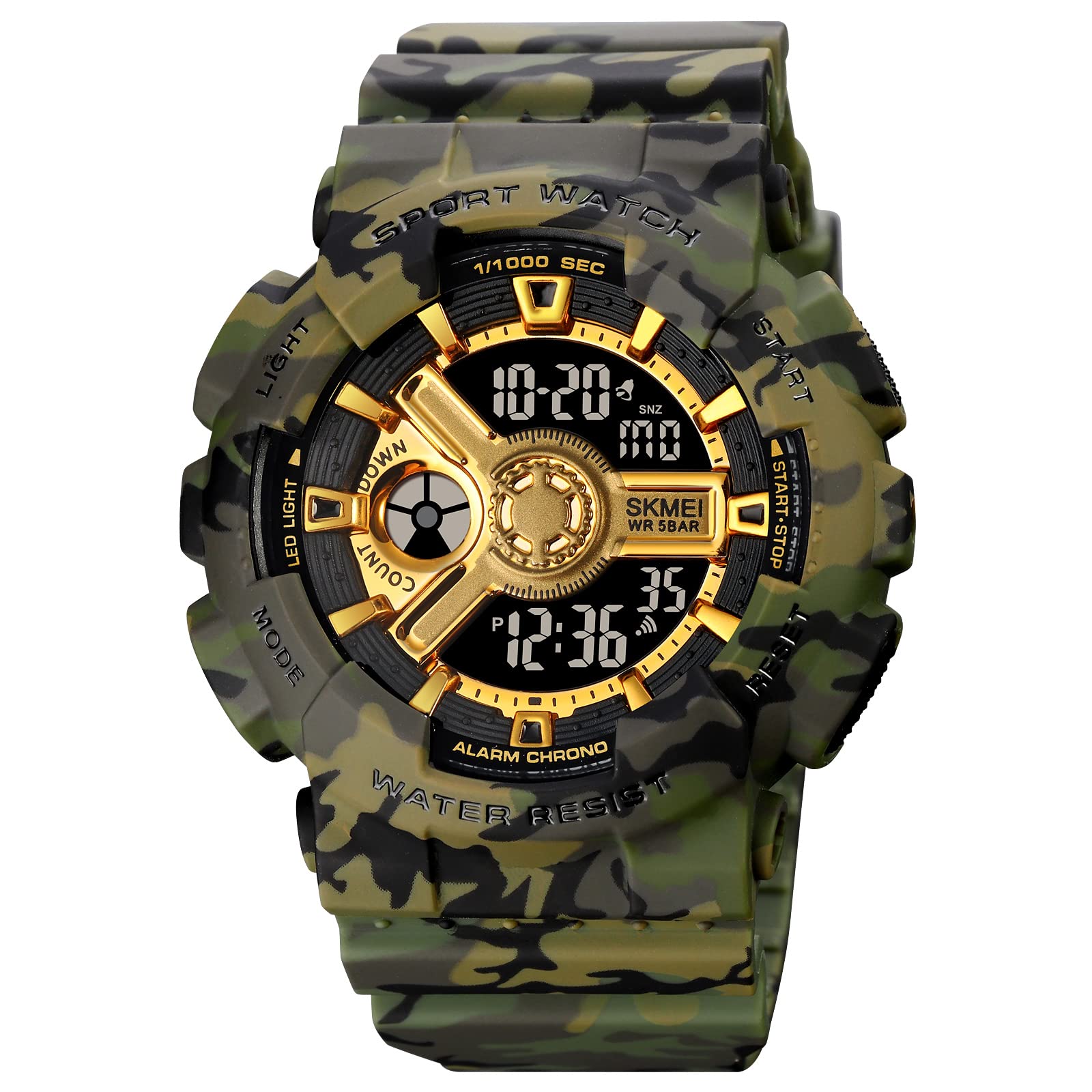 SKMEI Polyurethane Men Digital Sports Watch, Led Round Large Face Wrist Watch With Multi-Time Zone Waterproof Stopwatch - 1828, Green Dial, Green Band (B0C4NTBB3P) Amazon Price History, Amazon Price Tracker