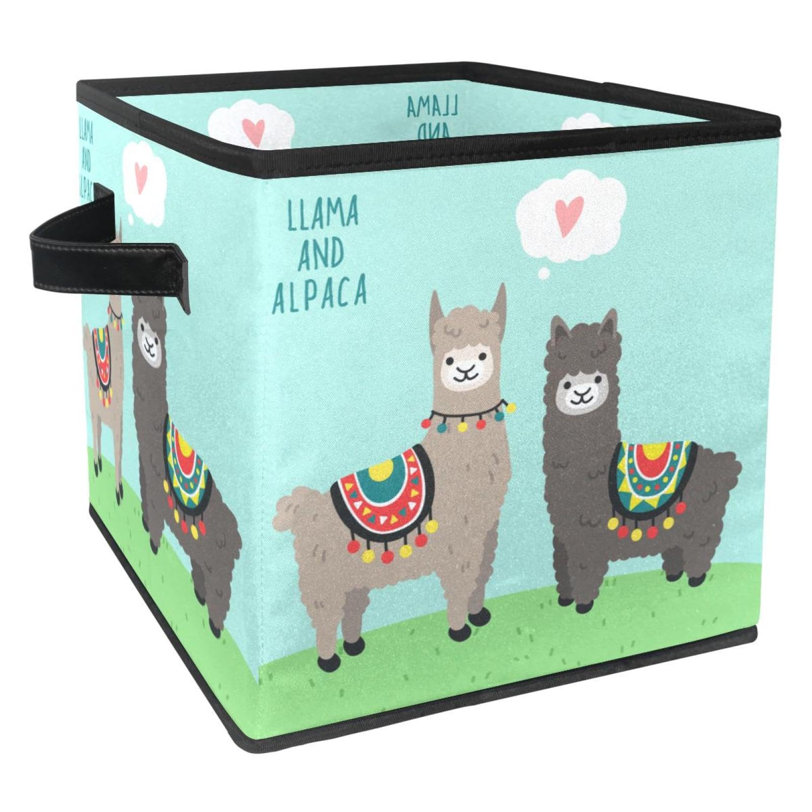 Boîte de rangement cube pliable en tissu motif lama et alpaga amoureux pour placard de chambre
