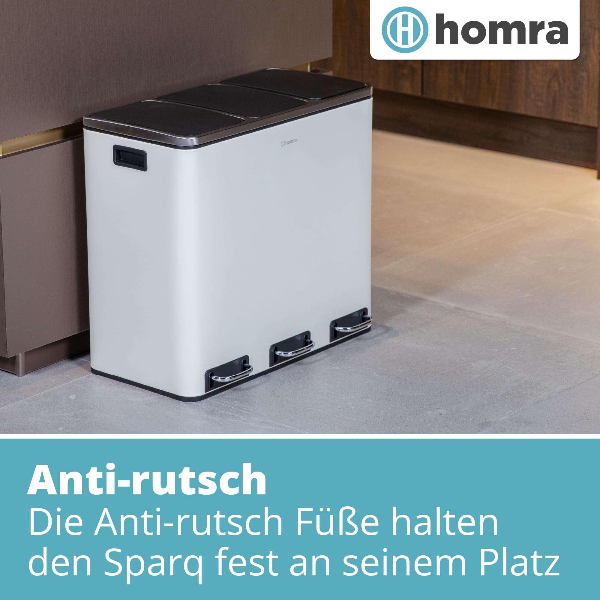Homra Mülleimer Küche 3 Fächer Sparq 54l | Mülltrennsystem 3Fach | Edelstahl Treteimer 3x18 Liter | Trennsystem 3 Inneneimern | Abfall & Recycling | Abfalleimer Tretmülleimer Softclose | Cremeweiß
