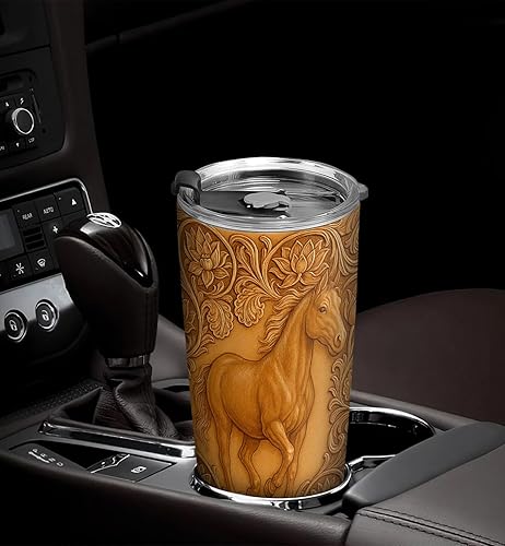 Miniatura 5 de 64HYDRO Vaso de madera con diseño de caballo de flores de 20 onzas, regalos ecuestres para amantes de los caballos, vaso de café para mujeres,