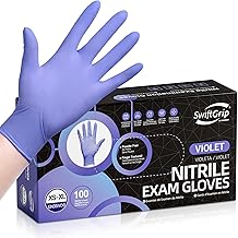 Disposable Nitrile Exam Gloves, 3mil, Medium, Box of 100, Violet Nitrile Gloves Disposable Latex Free for Medical, Cleaning, Cooking & Esthetician, Food-Safe, Powder-Free, Purple