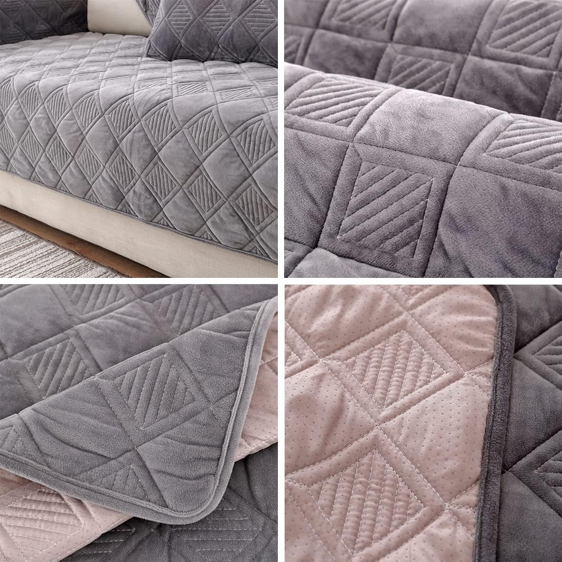 vctops Diamond Plush Sofa Couch Cover Soft Velvet Sectional Couch Covers Non-Slip Sofa Slipcover for Dogs Cats Pet Love Seat Recliner Leather L Shaped, Armrest Backrest Cover (Dark Gray,28"x70")