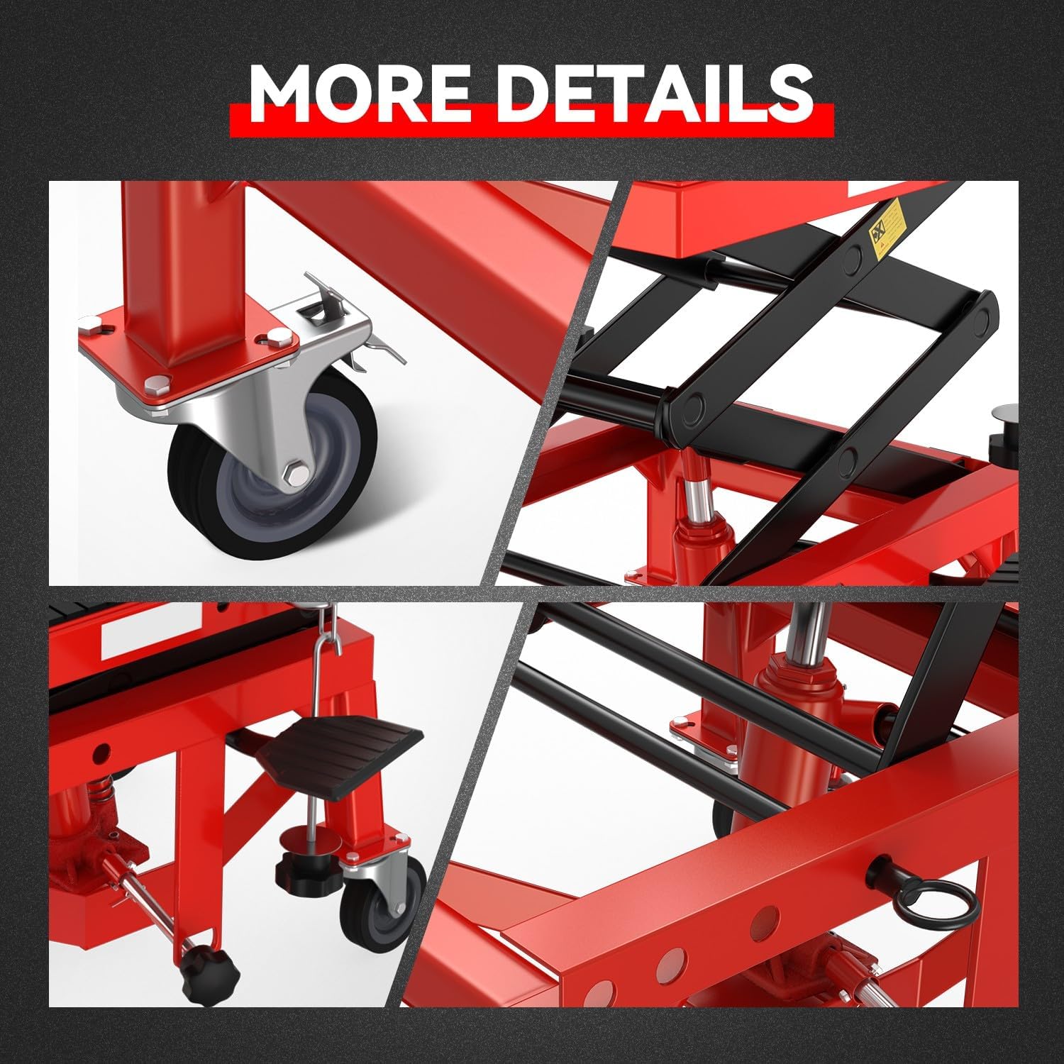 Auto Dynasty Heavy Duty Hydraulic Motorcycle Lift Jack Table Bike ATV Motorcycle Bike Foot Operated Scissor Stand Lifts Hoist, 300lbs Capacity, Lifting Range 13.7" to 34", Red