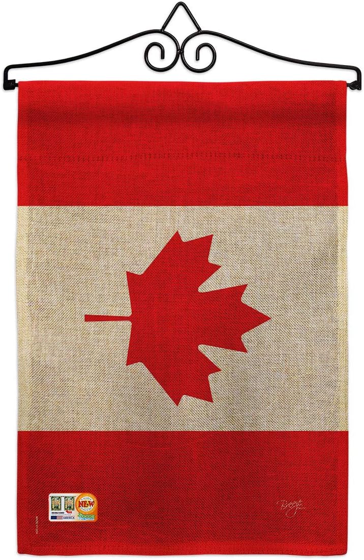 Canada Country Burlap Garden Flag Set with Stand Regional Nationality Nation International World Particular Area Small Decorative Gift Yard House Banner Double-Sided Made In USA 13 X 18.5