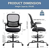 Vista 3 de DUMOS Silla de Dibujo con Brazos Abatibles, Silla Alta de Oficina para Escritorio de Pie con Ruedas 360°, Silla de Computadora Ergonómica de Malla