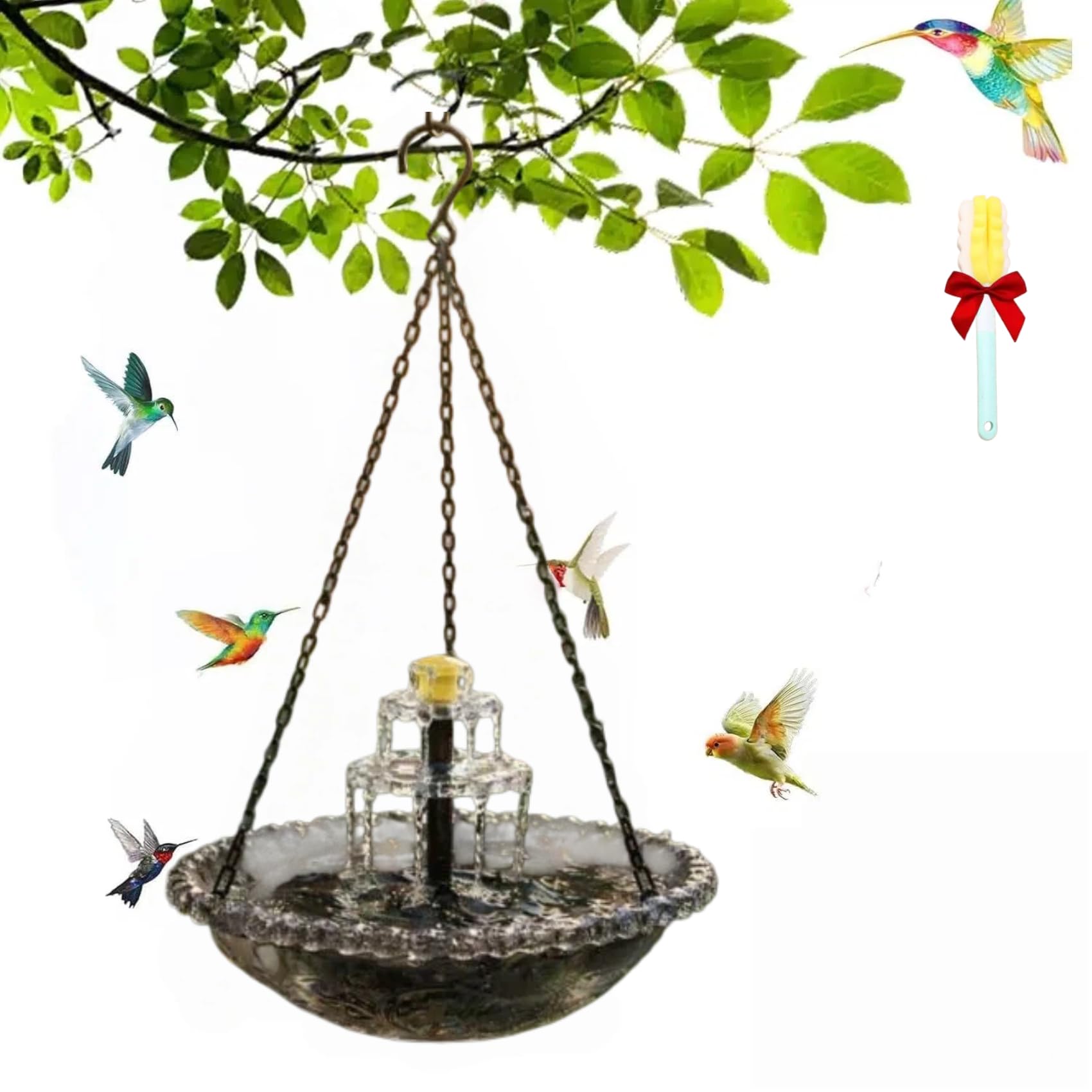 Solar Cascade Hanging Bird Bath Fountain Solar Fountain for Bird Bath, Outdoor Hanging Bird Bath with Solar Fountain, with Solars Pump Gardens Decorative Garden Yard Patio Bird Bath Fountain (Blue) — view 9