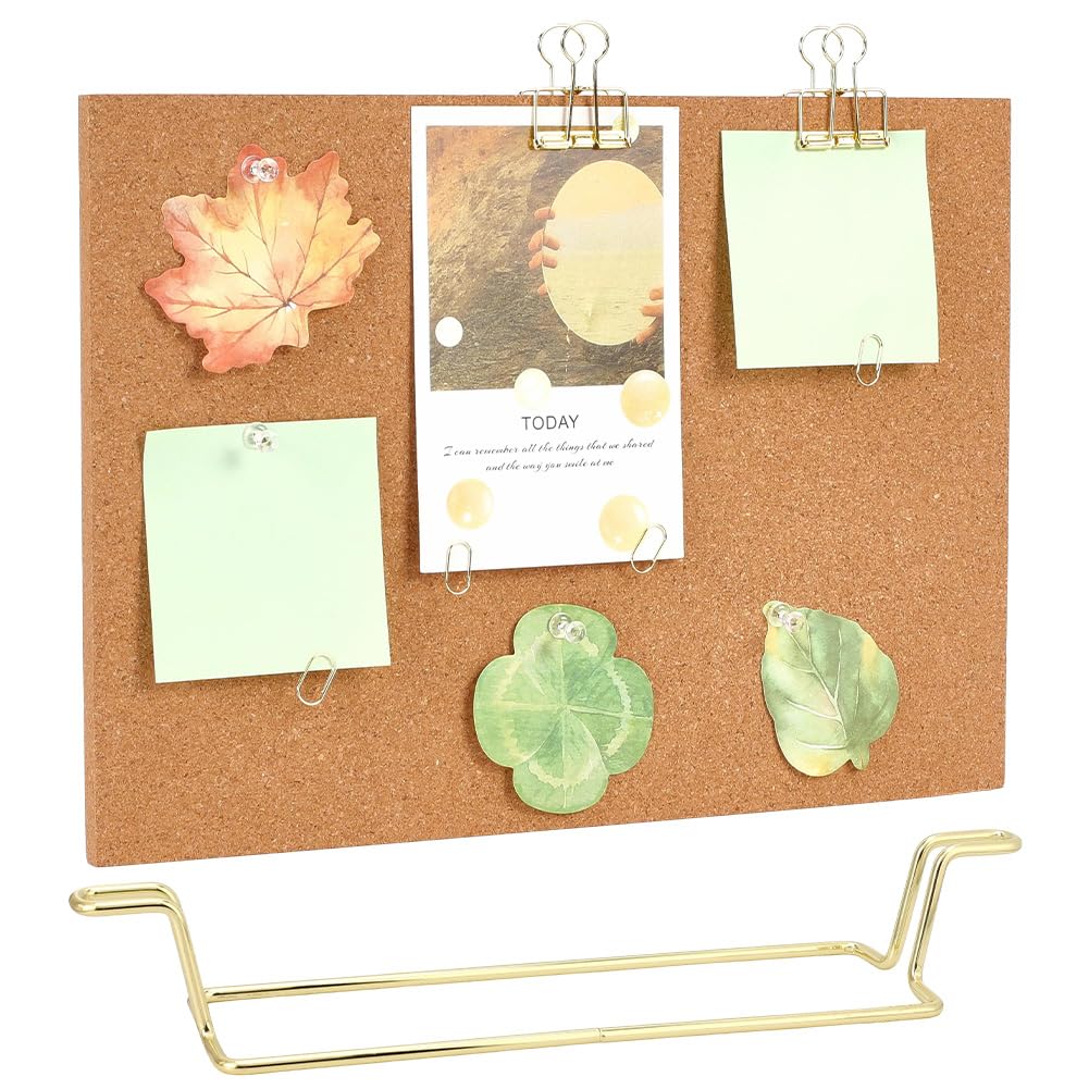 WEBEEDY Cork Bulletin Board with Metal Stand, Pins and Sticky Notes, Wooden Pin Message Board Picture Board for Photos Desktop Office Home Memo Decoration Organization Display Supplies