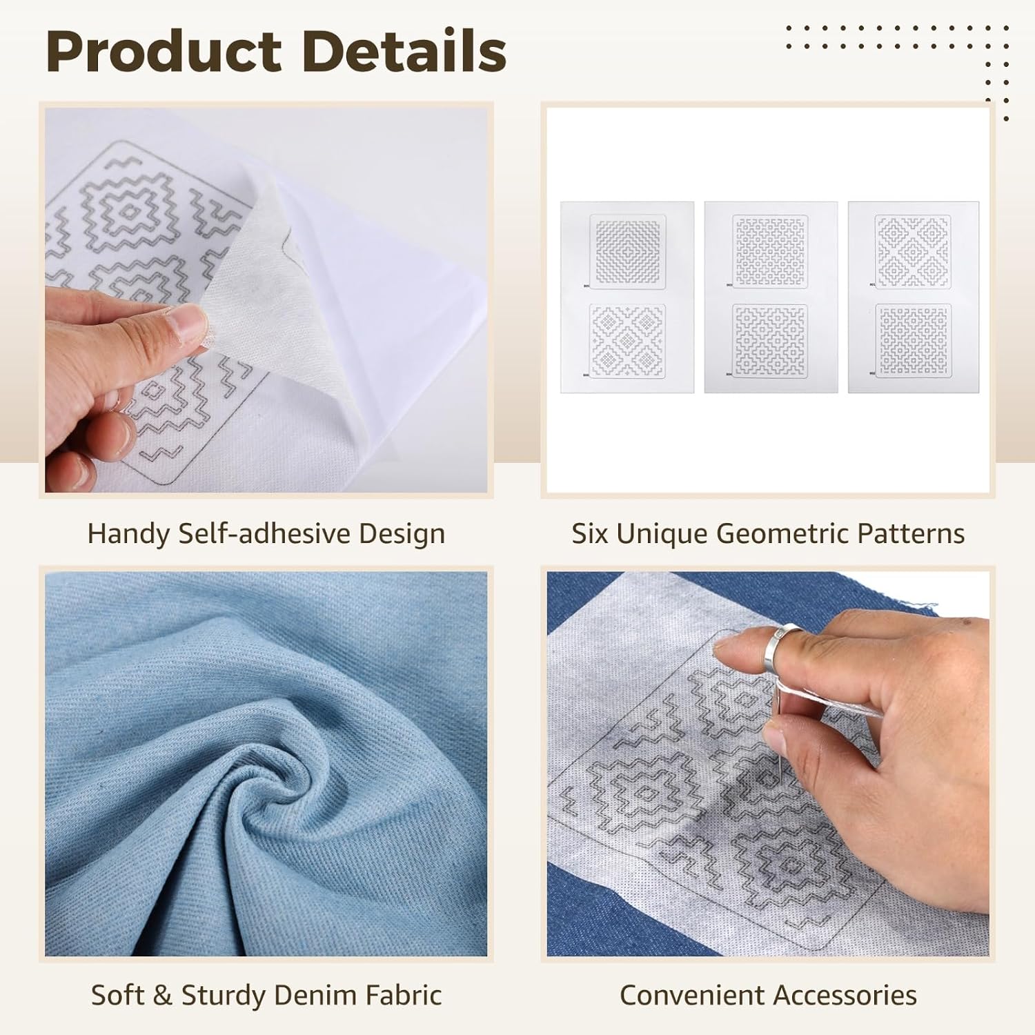 DORMIYA Sashiko Kit for Beginners, Water-Soluble Sashiko Thread and Needles Set, Pure Fabric Sashiko Stencil Kit, Versatile Sashiko Supplies, Embroidery Transfer Templates for DIY Crafts