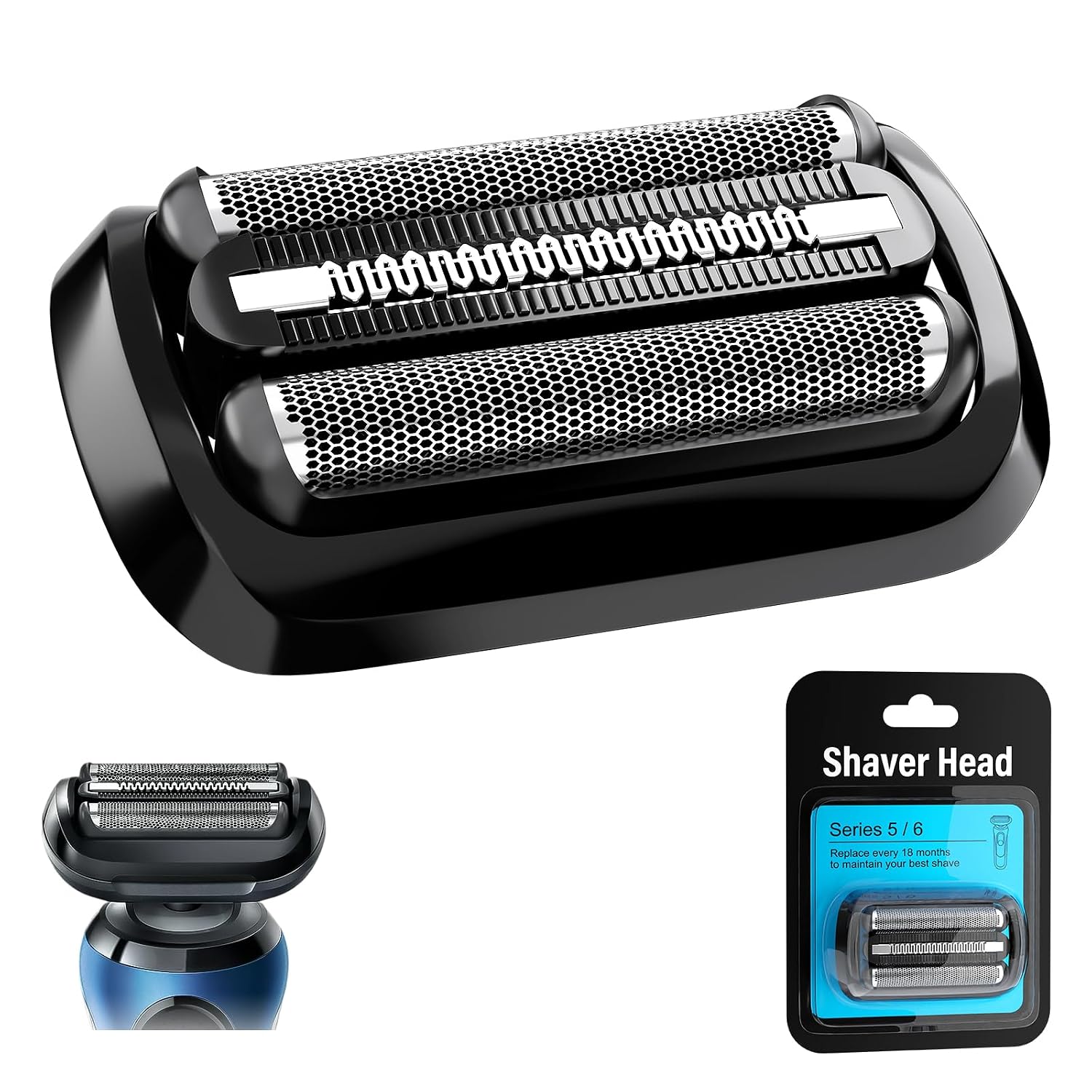 Electric Shaver Replacement Head Compatible With Braun Series 5/6, 53B Foil & Cutter Wet and Dry Easily Attach for Razors 5020cs 5018s 5035s 5049cs 5050cs 6020s 6040cs 6075cc 6072cc (Black)
