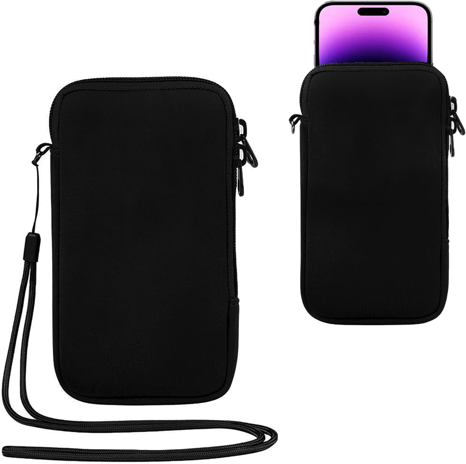 2 PCS Generic Phone Pouch - Neoprene Protective Sleeve,Shock-Absorbing & Scratch-Proof Phone Bag with Zipper Closure & Adjustable Neck Strap for Large Cell Phones, Universal Neoprene Cell Phone Sleeve
