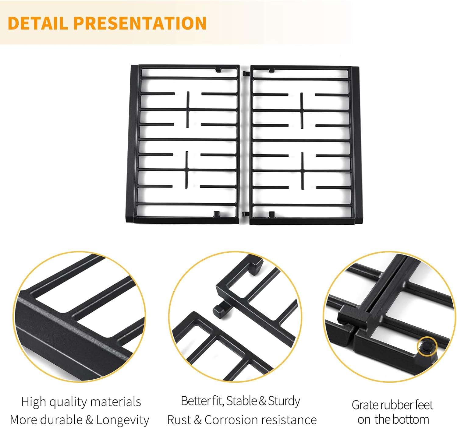 Allstare W11394363 Burner Grate Kit Replacement Parts for Whirlpool Stove Parts Grate WPW10447923 WFG515S0ES0 Whirlpool Gas Range Cooktop Parts Cast Iron Surface Burner Cooking Grate Rack 1 Set