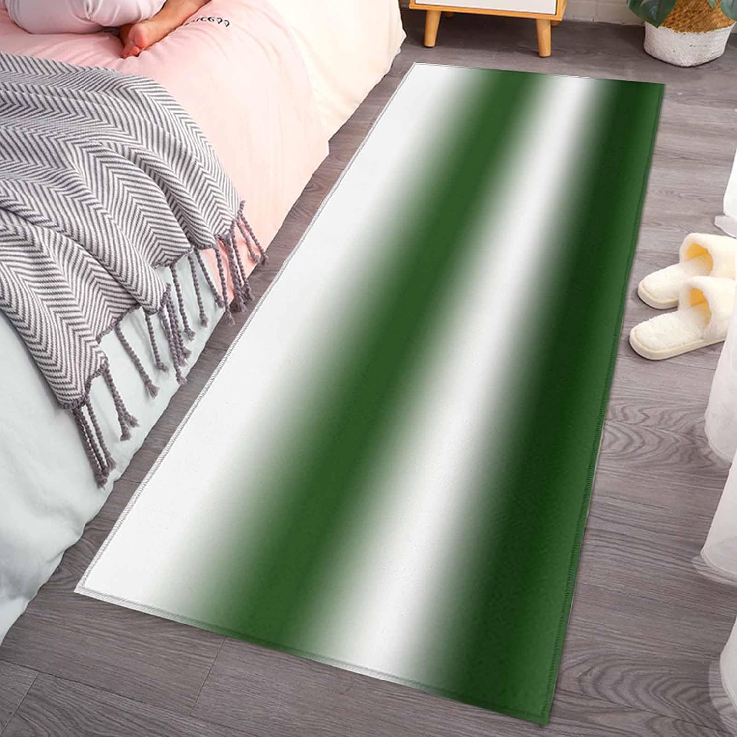 Teamery Kitchen Mats for Floor Dark Green Stripes Abstract Washable Non Slip Kitchen Rugs 1PCS, Modern Minimalist Art Absorbent Standing Mats for Sink Bathroom Office Living Room 15.7x47.2in