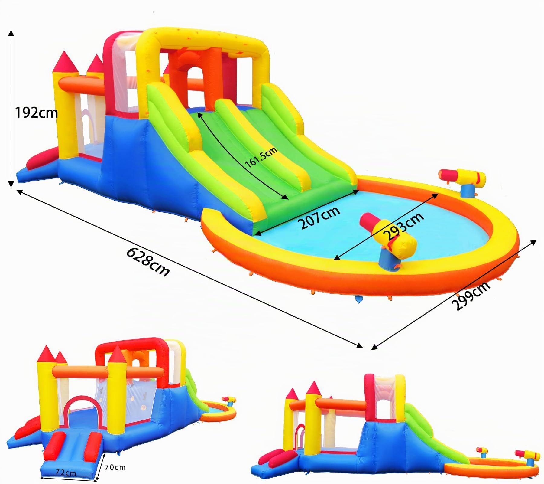 Ballsea Castillo Hinchable Infantil sin soplador, tobogán seco/de Agua, Capacidad 6 niños/200kg, L6.28 x A2.93 x H1.95m (sin soplador)
