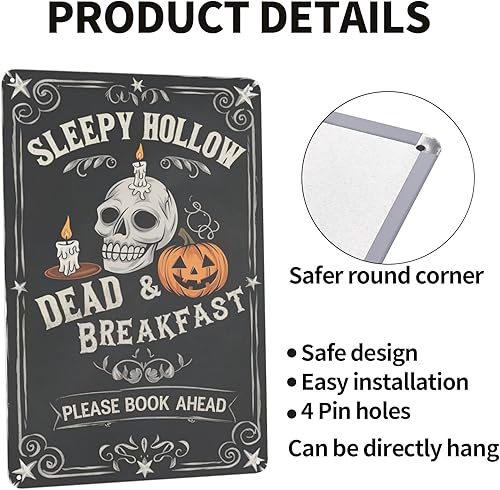 Miniatura 4 de Sleepy Hollow Inn - Letrero de metal de 8 x 12 pulgadas con texto en inglés "Dead & Breakfast", espeluznante decoración de pared gótica para