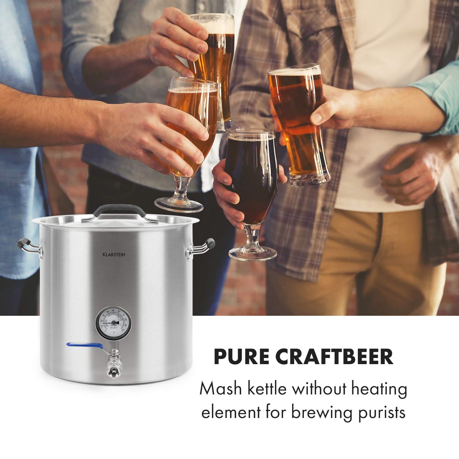 Klarstein Brauheld Pur – Cubeta de maceración, producción casera de cerveza, termómetro, pared de 0,7mm de grosor, base de 3mm de grosor para placas de inducción, grifo de 1/2", 50 L, plateado