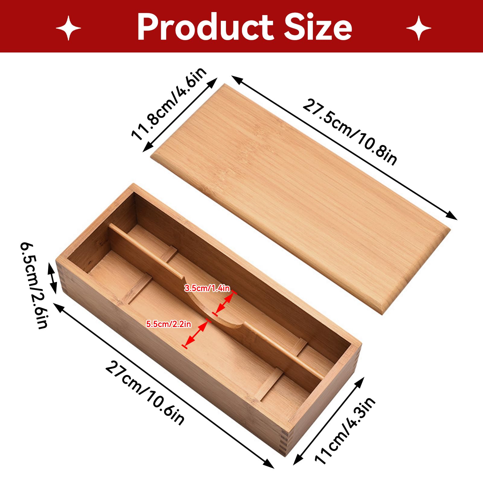 Cyrank Wooden Cutlery Box with Lid, Small Drawer Organizer Kitchen, Cutlery Organizer in Drawer for Spoon Utensil Chopsticks Box for Kitchen Countertop, 10.6x4.3x2.5inch