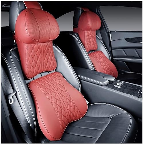 Miniatura 3 de F - Juego de almohada de lujo para el cuello del automóvil, con bordado de cuero, respaldo lumbar, cojín de apoyo lumbar para asiento de automóvil,