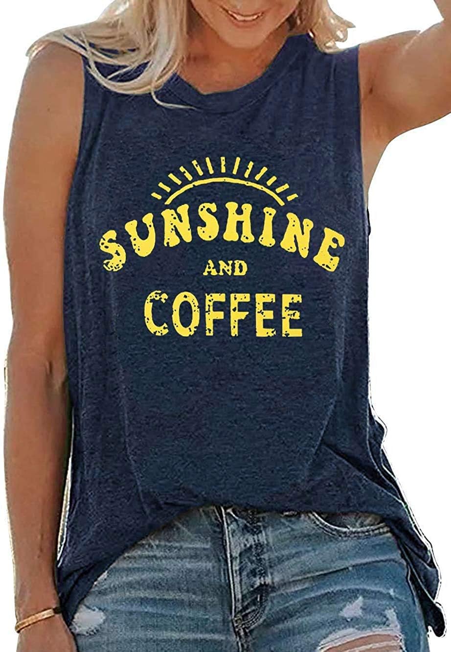 Cuptacc Tank Top Damen Sommer Tops Rundhals Drucken Ärmellose Tshirt Damen Locker