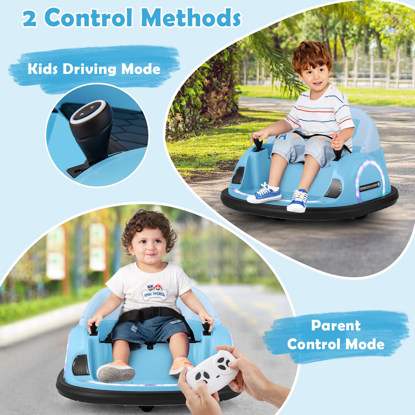 Costzon Bumper Car, 12V Electric Kids Ride on Bumping Car w/Remote Control, Wireless Connection, Flashing Lights, Music, Sounds & 360 Degree Spin, Baby Bumper Car for Toddlers 18+ Month (Blue)