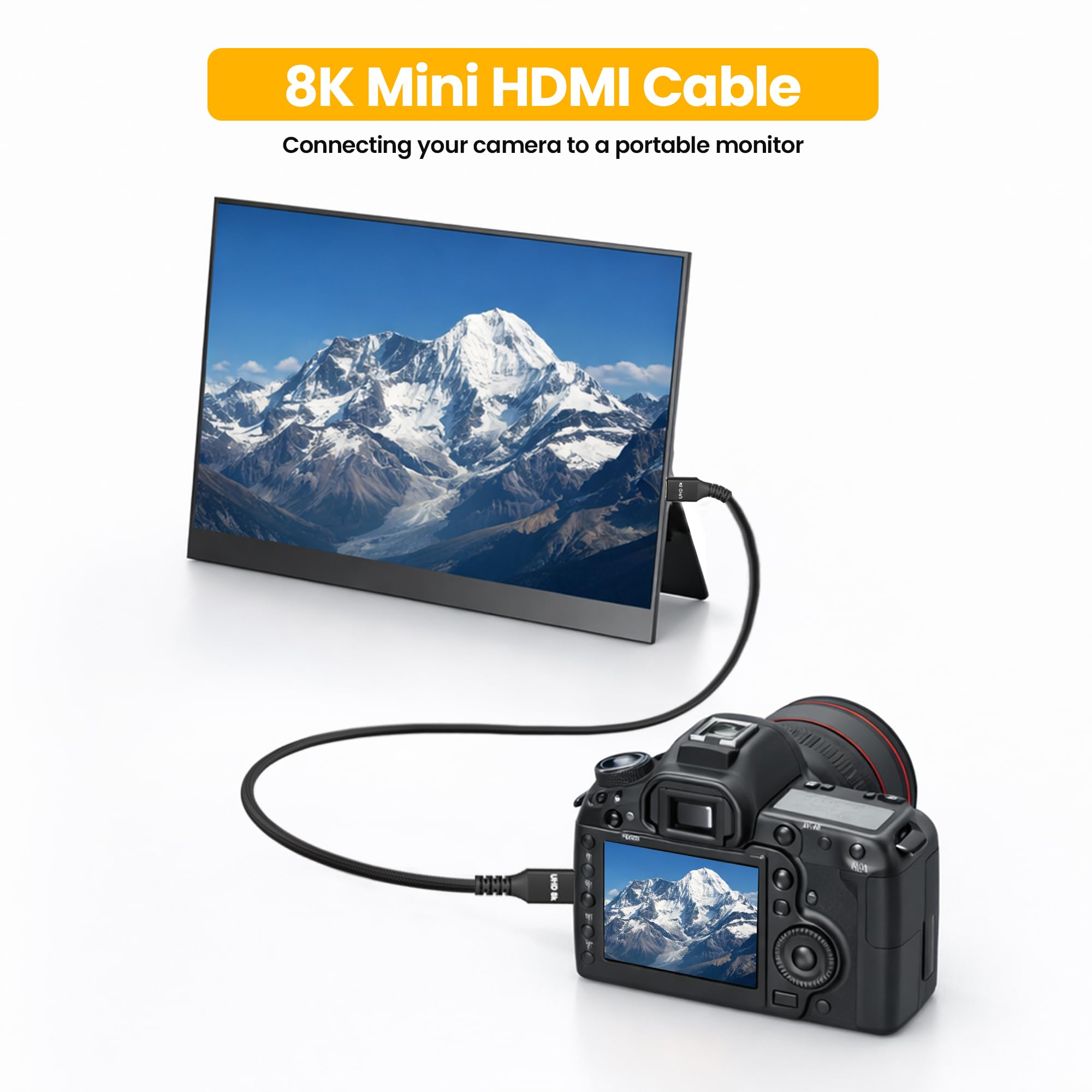 Kabel HDMI 8K/4K Mini do Mini 0,2 m, Krótki kabel 20 cm dwukierunkowy 48 Gbits Typ-C HDMI, 8K@60Hz, 4K@120Hz, kompatybilny z kamerami, kamkorderami, przenośnymi monitorami, tabletami, kartami