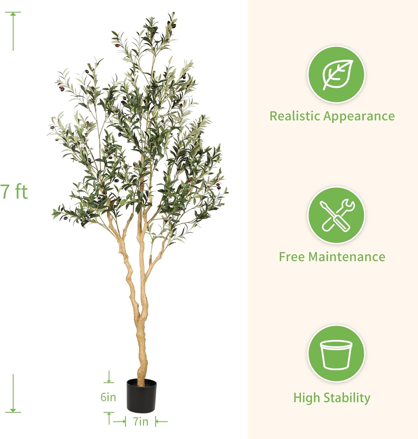 Realead Faux Olive Tree 7ft - Realistic Tall Olive Trees Artificial Indoor - Large Fake Olive Tree with Natural Wood Trunk and Lifelike Leaves - Artificial Olive Tree for Home Office Decor - Image 4