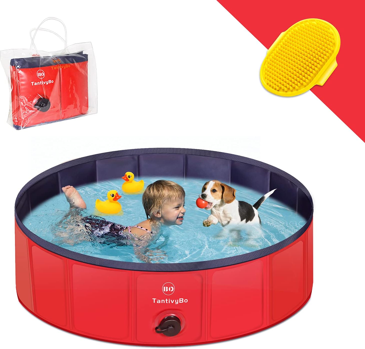 Dog Pool 32 x 8 Inch Collapsible Dog Pet Pool Bath Swimming Tub Slip-Resistant, Hard Plastic Kiddie Pool, Indoor & Outdoor Foldable Doggie Pool for Large/Small Dogs Cats and Kids