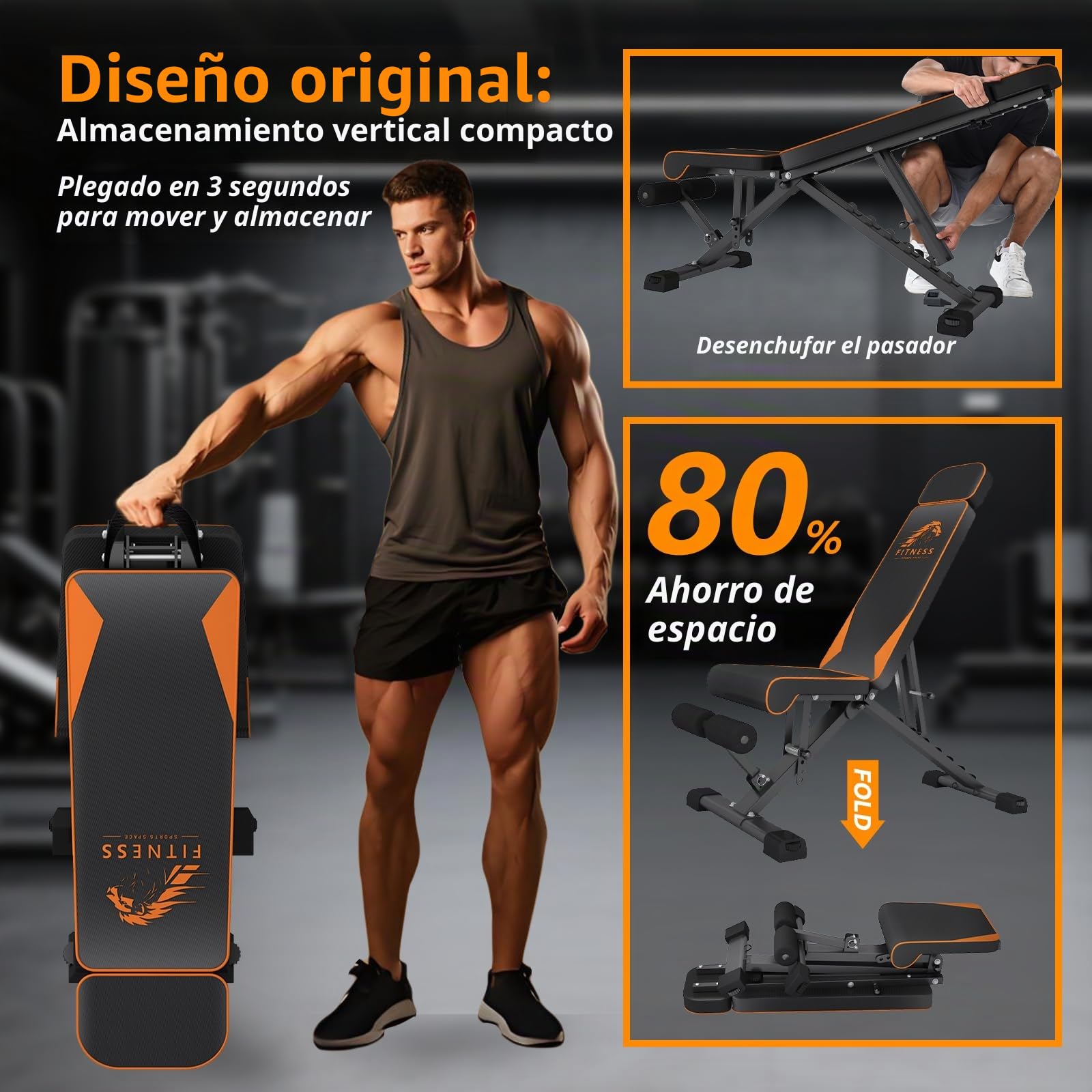 Dskeuzeew Banco de musculación plegable Banco de Pesas Plegable con 8 Posiciones Ajustables 400 KG Banco de declive Inclinado Prensa para casa
