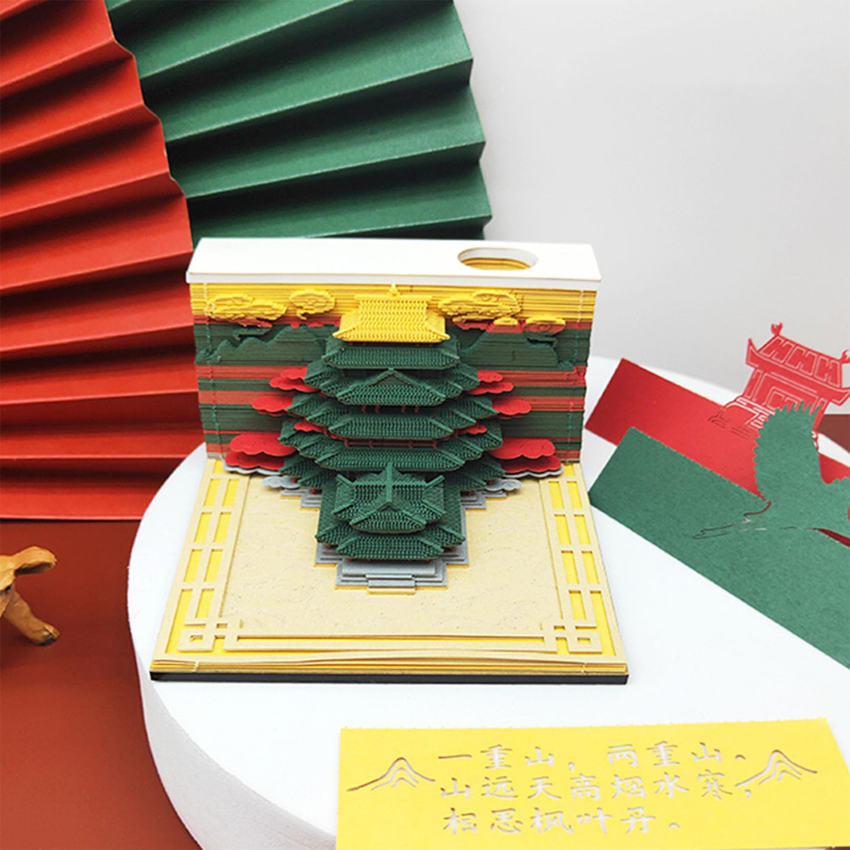 Abreißkalender 2024, Notizblock, 3D-Notizblock, Papierkunst-Notizblock, kreativer Hong'en-Pavillon, antike Architektur, abreißbarer DIY-Schreibtisch-Notizblock, Postnotizen for Büro/Zuhause, 9 x 9 x 5