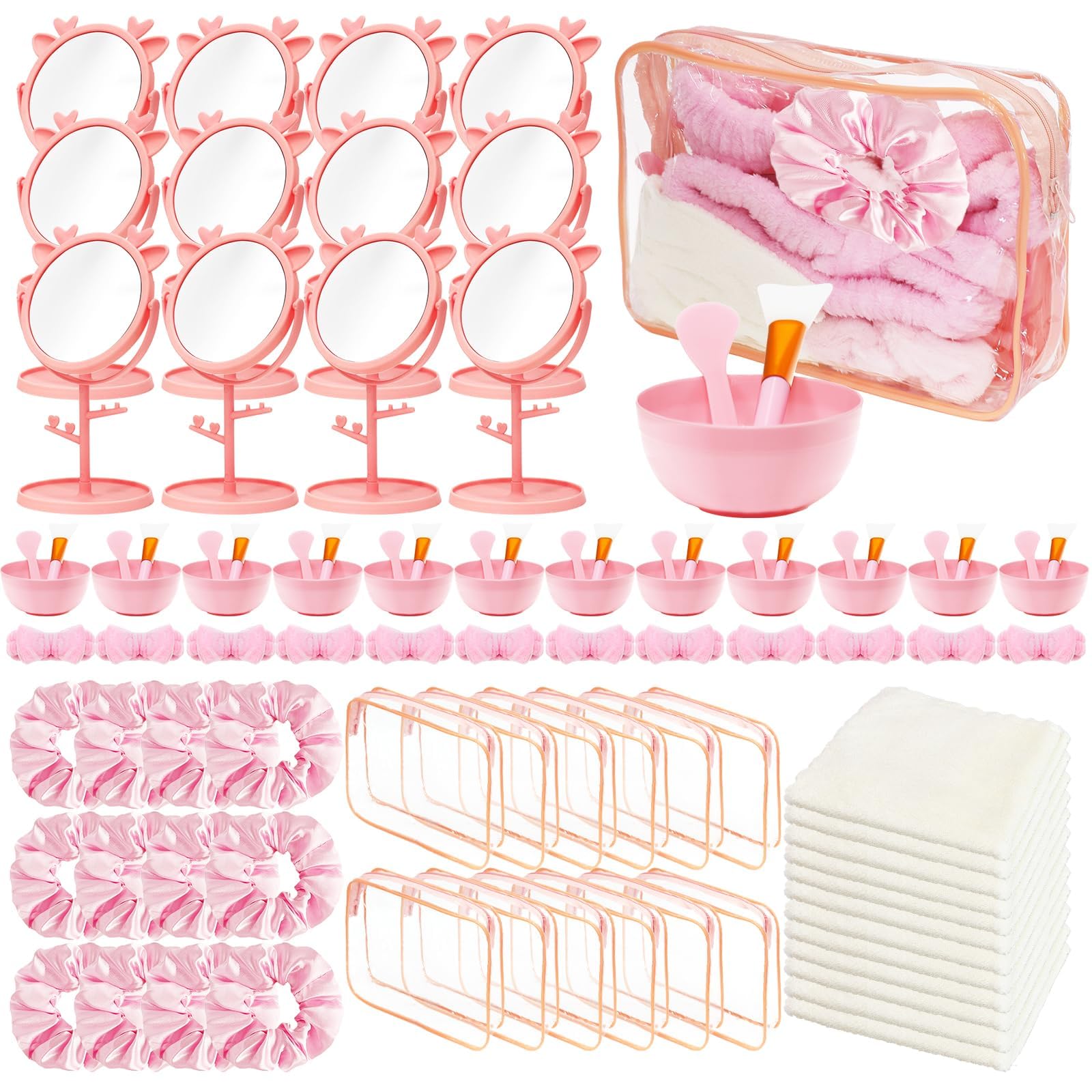 96er Set Spa Party Set für Mädchen, Übernachtungsparty Geschenke | Enthalten Stirnbändern Schalen Pinseln Spiegeln Schminktaschen Handgelenktüchern Handtuch für Frauen Sleepover Pyjama Party