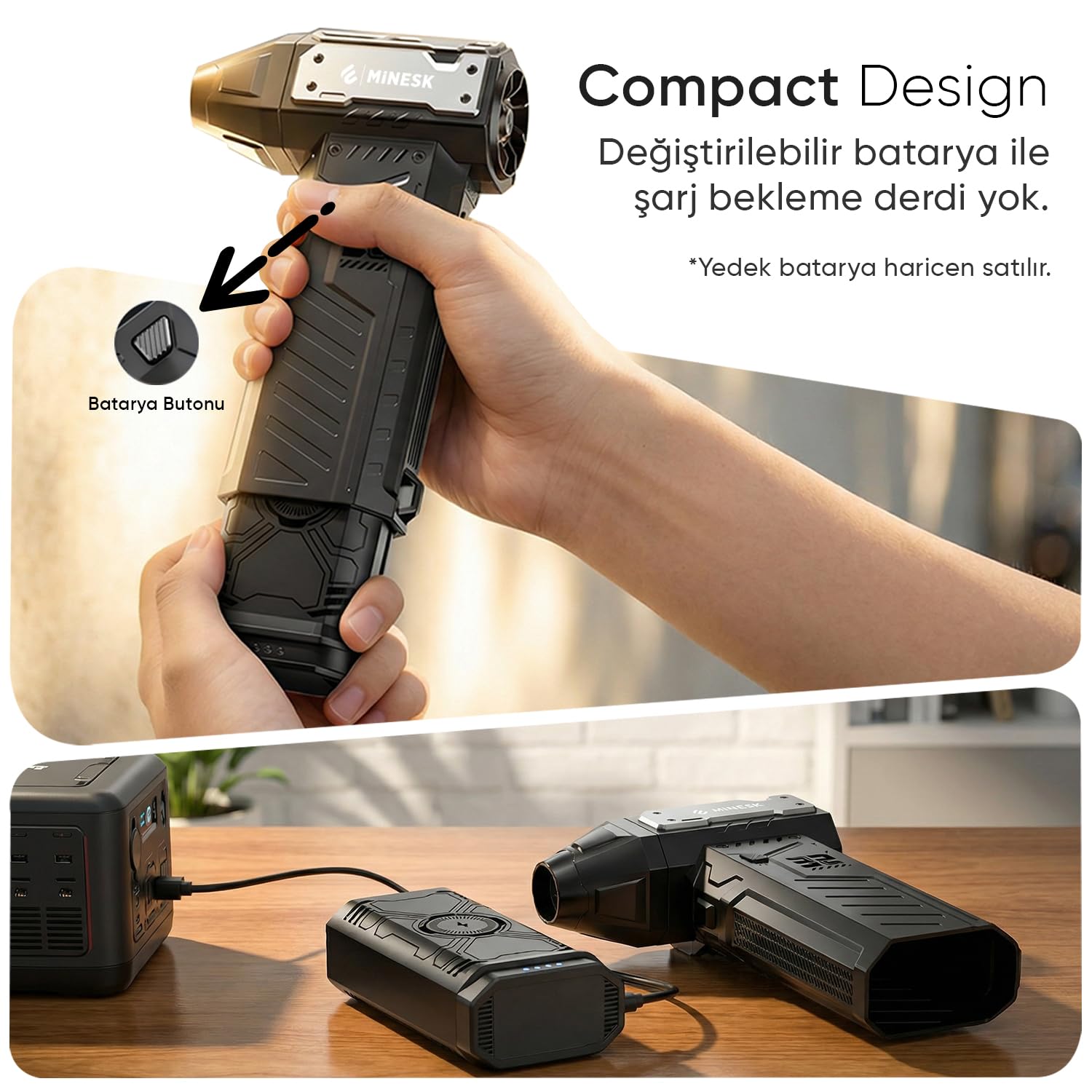 Minesk G320 Turbo Jet Fan Hava Üfleyici - 【Turbo Modda 320 Gram Hava Üfleme Gücü】- Ultra Güçlü Hava Basıncı -Taşıma Torbalı ve Ekstra Nozullu - Çıkarılabilir Batarya Sistemi